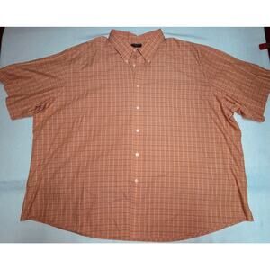 Short Sleeve Button-Down Shirt DOCKERS Men 4XL Orange Plaid Stain Defender